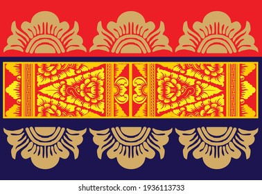 Geometric Indonesian batik motifs with distinctive Balinese floral pattern