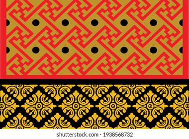 Geometric Indonesian batik motifs with distinctive Balinese floral pattern