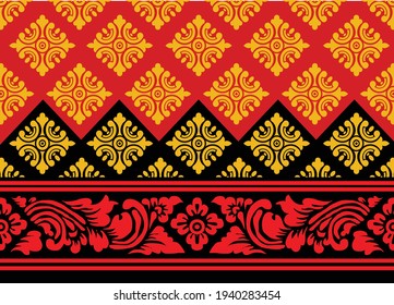 Geometric Indonesian batik motifs with distinctive Balinese floral pattern