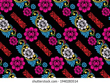 Geometric Indonesian batik motifs with distinctive Balinese floral pattern