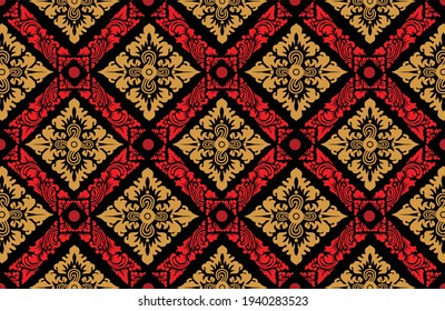 Geometric Indonesian batik motifs with distinctive Balinese floral pattern