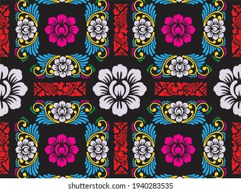Geometric Indonesian batik motifs with distinctive Balinese floral pattern