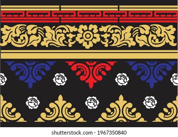 Geometric Indonesian batik motifs with distinctive Balinese floral pattern