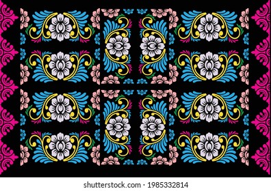 Geometric Indonesian batik motifs with distinctive Balinese floral pattern