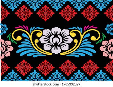 Geometric Indonesian batik motifs with distinctive Balinese floral pattern