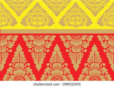 Geometric Indonesian batik motifs with distinctive Balinese floral pattern