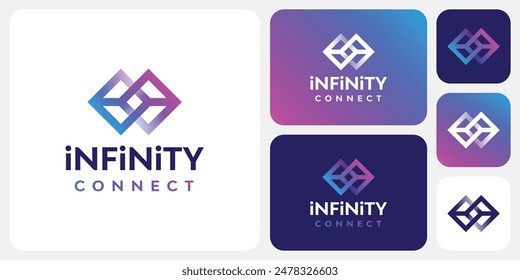 Diseño de logo de Vector geométrico de línea infinita con efecto ilusión tridimensional en un estilo moderno, simple, limpio y abstracto.