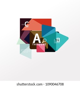 Geometric infographic banner, paper info a b c option diagram created with color shapes. Vector illustration