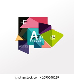Geometric infographic banner, paper info a b c option diagram created with color shapes. Vector illustration