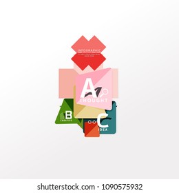 Geometric infographic banner, paper info a b c option diagram created with color shapes. Vector illustration