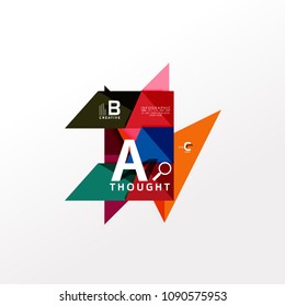 Geometric infographic banner, paper info a b c option diagram created with color shapes. Vector illustration