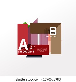 Geometric infographic banner, paper info a b c option diagram created with color shapes. Vector illustration