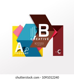 Geometric infographic banner, paper info a b c option diagram created with color shapes. Vector illustration