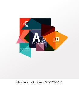Geometric infographic banner, paper info a b c option diagram created with color shapes. Vector illustration