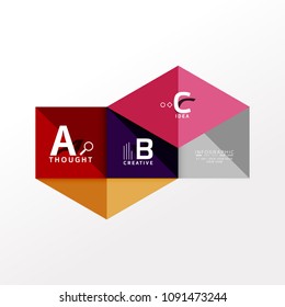 Geometric infographic banner, paper info a b c option diagram created with color shapes. Vector illustration