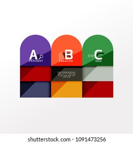 Geometric infographic banner, paper info a b c option diagram created with color shapes. Vector illustration