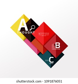 Geometric infographic banner, paper info a b c option diagram created with color shapes. Vector illustration