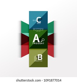 Geometric infographic banner, paper info a b c option diagram created with color shapes. Vector illustration