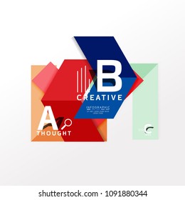 Geometric infographic banner, paper info a b c option diagram created with color shapes. Vector illustration