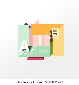 Geometric infographic banner, paper info a b c option diagram created with color shapes. Vector illustration
