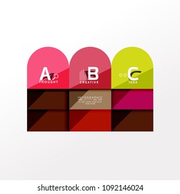 Geometric infographic banner, paper info a b c option diagram created with color shapes. Vector illustration