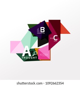 Geometric infographic banner, paper info a b c option diagram created with color shapes. Vector illustration