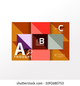 Geometric infographic banner, paper info a b c option diagram created with color shapes. Vector illustration