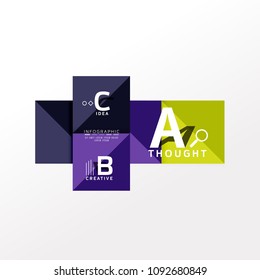 Geometric infographic banner, paper info a b c option diagram created with color shapes. Vector illustration