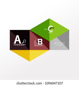 Geometric infographic banner, paper info a b c option diagram created with color shapes. Vector illustration