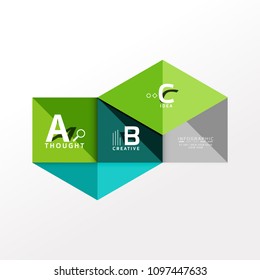 Geometric infographic banner, paper info a b c option diagram created with color shapes. Vector illustration