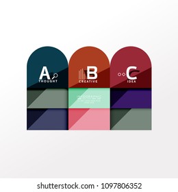 Geometric infographic banner, paper info a b c option diagram created with color shapes. Vector illustration