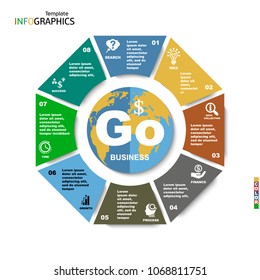 Geometric infographic template for 8 steps, business. vector illustration