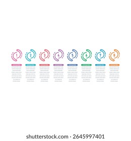 Plantilla de infografía geométrica. Plantilla de información de ocho pasos. Plantilla de infografía para negocios, educación, tecnología, mundo de la industria. Plantilla de información para informe anual, revista