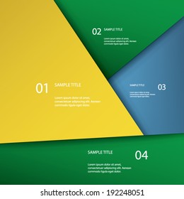 Geometric infographics background in Brazilian flag colors suitable for presentations, etc. Eps10 vector illustration.