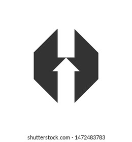 Geometric initial H logo icon with negative space arrow vector