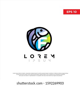geometric initial letter f fish logo. modern icon, template design