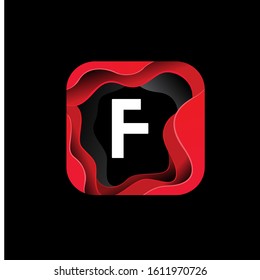 geometric initial letter f inside square fluid. modern icon, template design