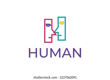Geometric Initial Letter H for Human Face Talk Communication Logo Design