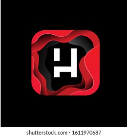 geometric initial letter h inside square fluid. modern icon, template design