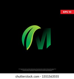 geometric initial letter m leaf font. modern logo, icon template 