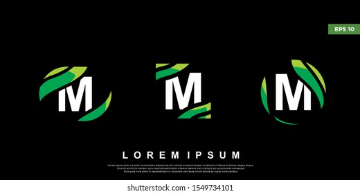 geometric initial letter m logo inside leaf frame. modern icon, template design