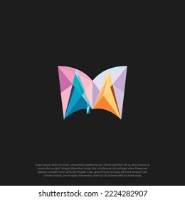 Letra geométrica inicial MA o AM y logotipo de forma de libro con fondo colorido, diseño de logotipo combinado de letras para la industria creativa, web, negocio y vector de empresa