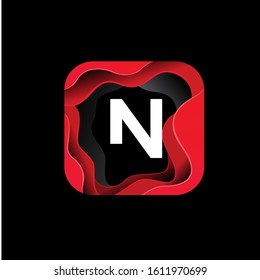geometric initial letter n inside square fluid. modern icon, template design