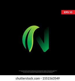 geometric initial letter n leaf font. modern logo, icon template 