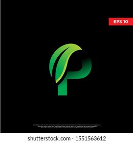 geometric initial letter p leaf font. modern logo, icon template 