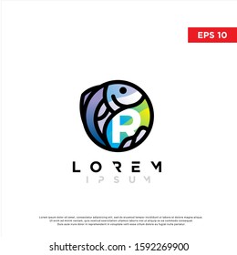 geometric initial letter r fish logo. modern icon, template design