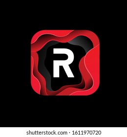 geometric initial letter r inside square fluid. modern icon, template design