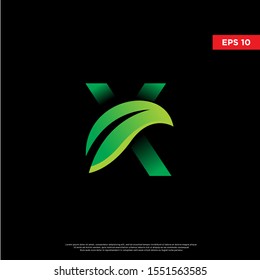 geometric initial letter x leaf font. modern logo, icon template 