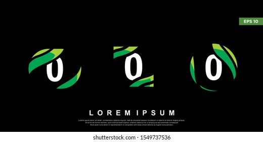 geometric initial number 0 logo inside leaf frame. modern icon, template design