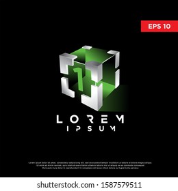 geometric initial number 1 on a cube logo. modern icon, template design